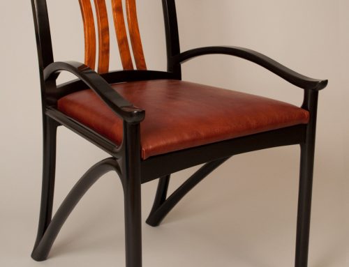 Black Dining Chair with Cherry Accents & Leather Seat